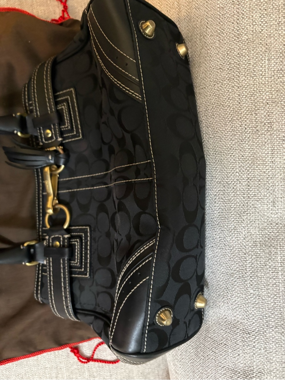 Coach Vintage Y2K Black Signature Canvas Tote with Brass Accent and Tassel - Picture 6 of 8
